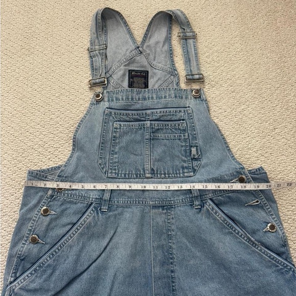 90s Route 66 Light Blue Denim Short Overalls - Picture 3 of 5